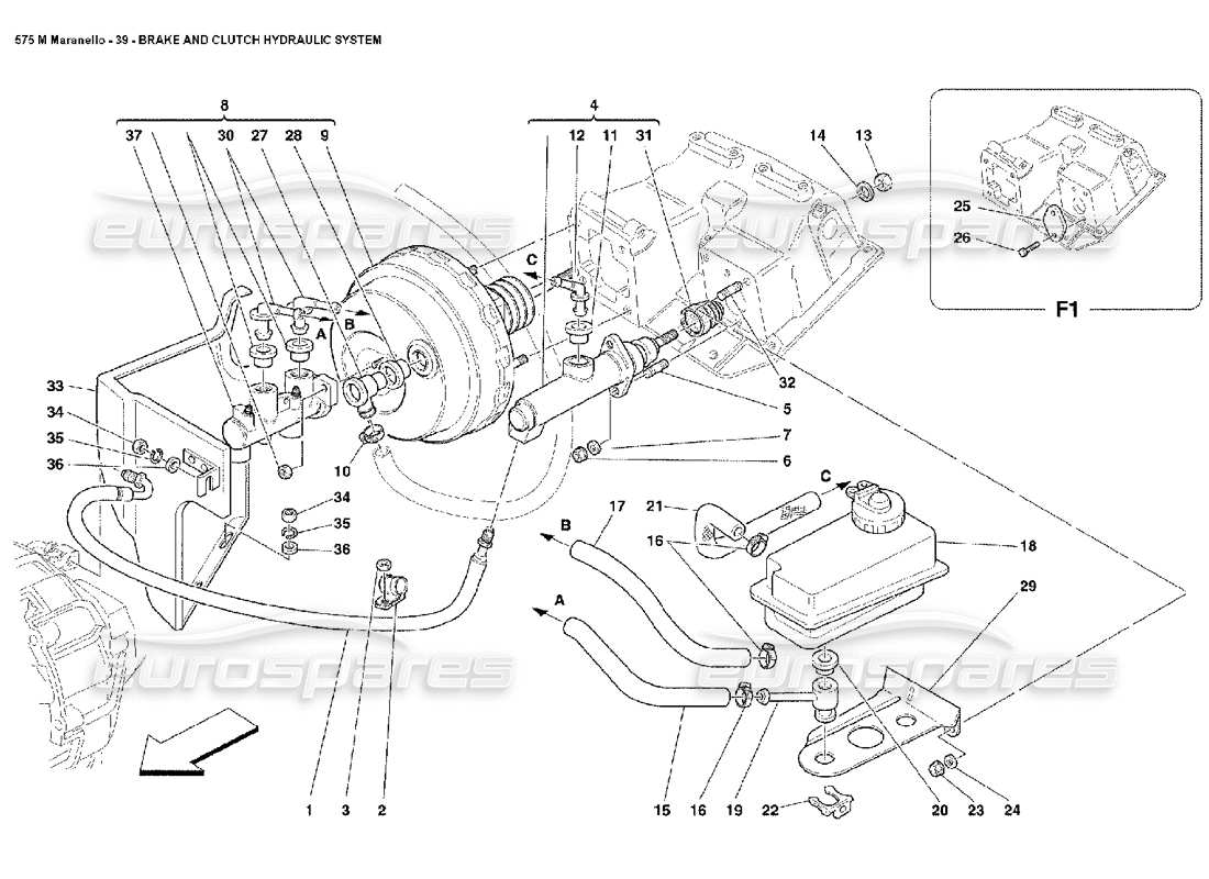 ferrari 575m maranello impianto idraulico freno e frizione diagramma delle parti