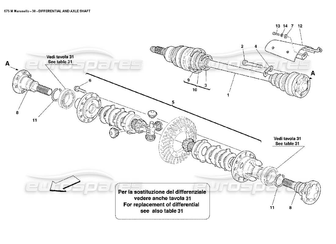 ferrari 575m maranello diagramma delle parti del differenziale e degli alberi dell'asse