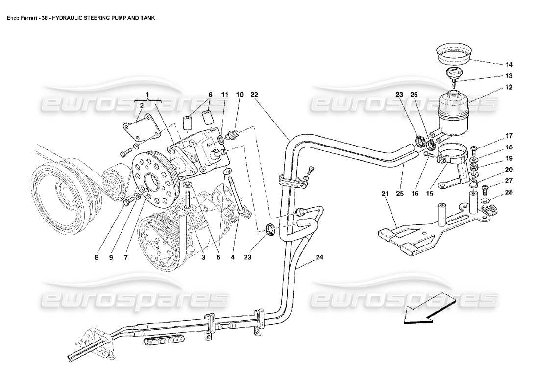 ferrari enzo schema delle parti della pompa idraulica dello sterzo e del serbatoio