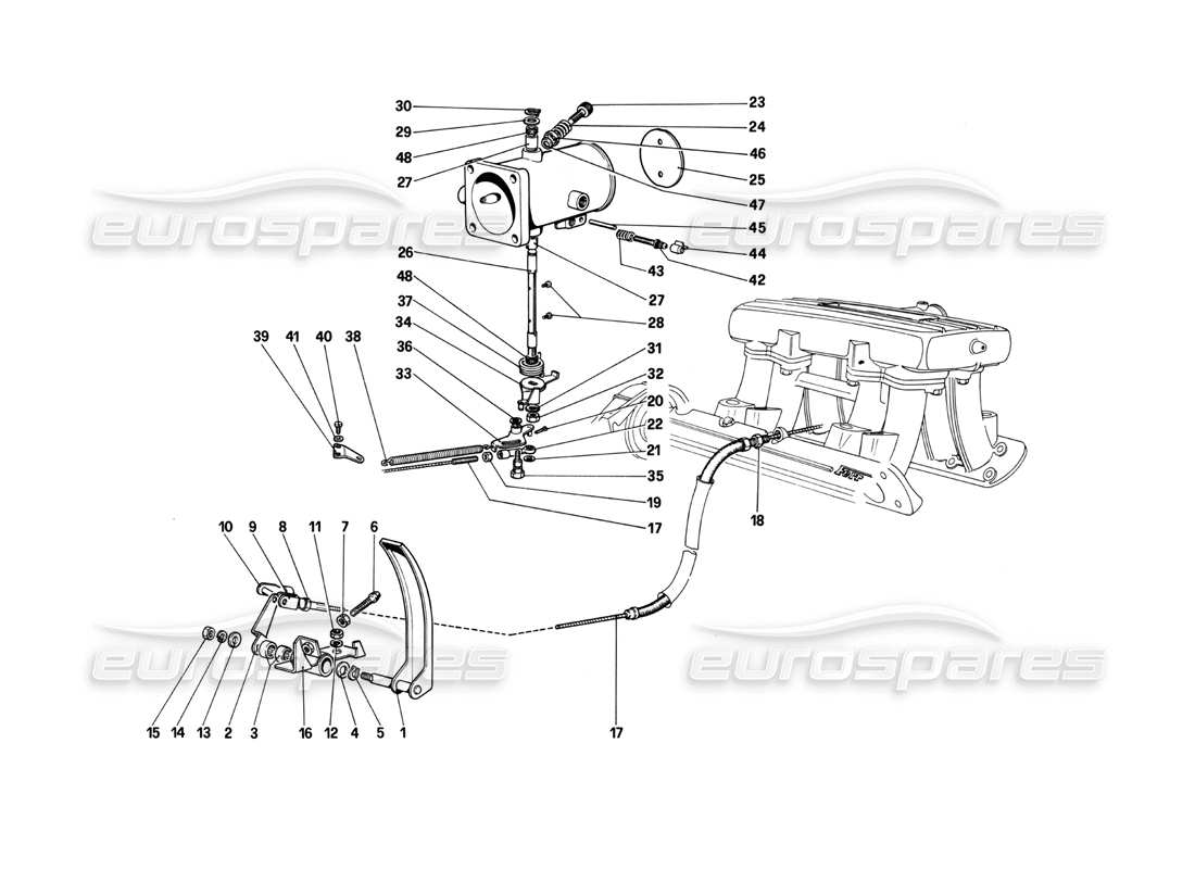 ferrari 208 turbo (1982) controllo dell'acceleratore diagramma delle parti
