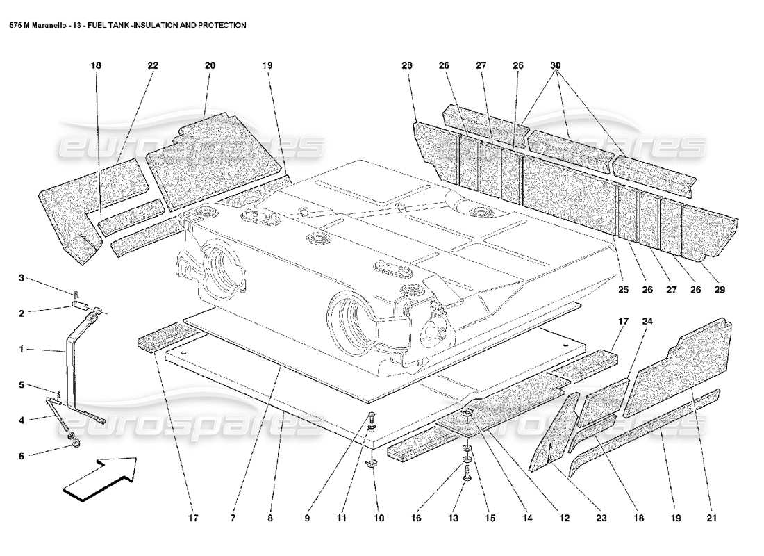 ferrari 575m maranello isolamento e protezione del serbatoio del carburante diagramma delle parti