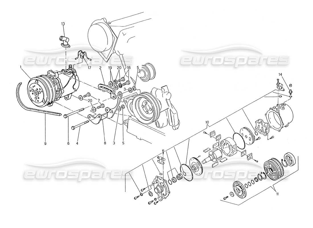 maserati karif 2.8 diagramma delle parti del compressore d'aria e delle staffe