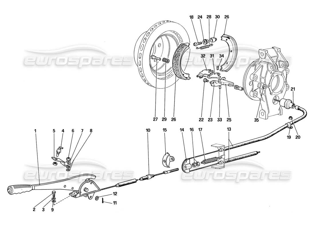 ferrari 328 (1988) controllo freno a mano diagramma delle parti