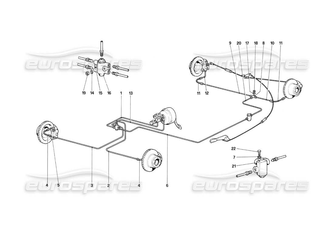 ferrari mondial 3.0 qv (1984) schema delle parti del sistema frenante (valido solo per guida a sinistra fino al telaio n. 43011).
