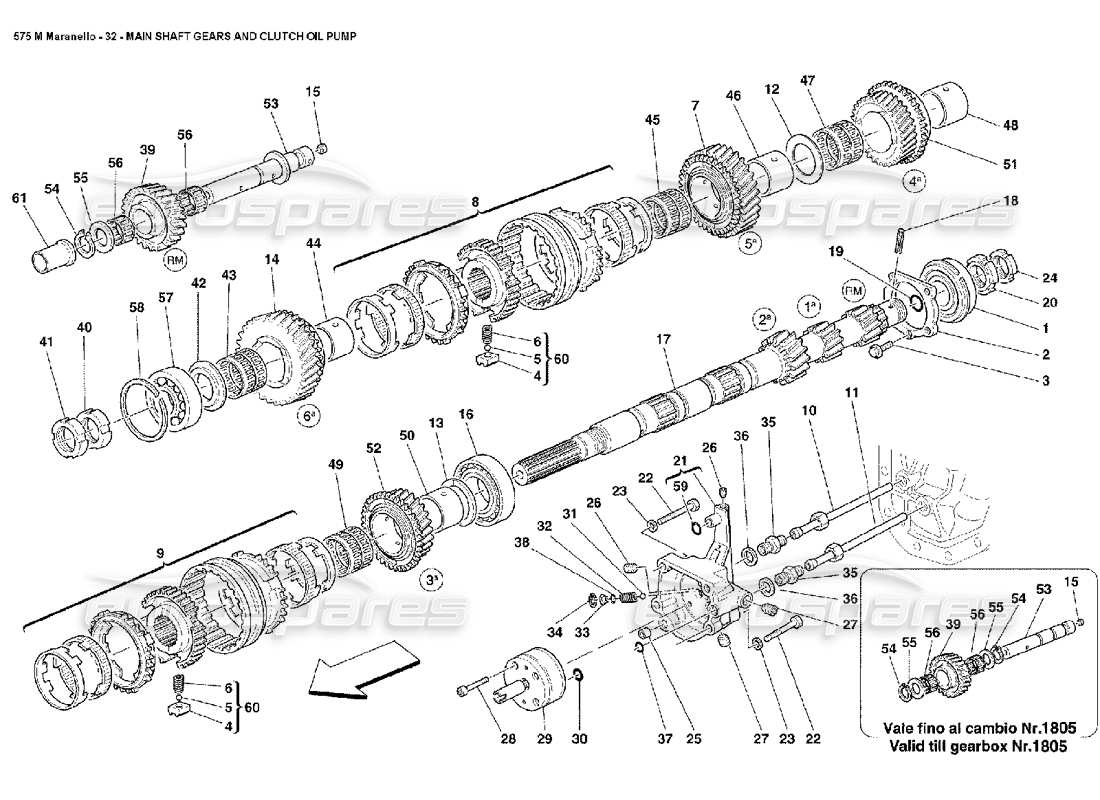 ferrari 575m maranello diagramma delle parti degli ingranaggi dell'albero principale e della pompa dell'olio della frizione