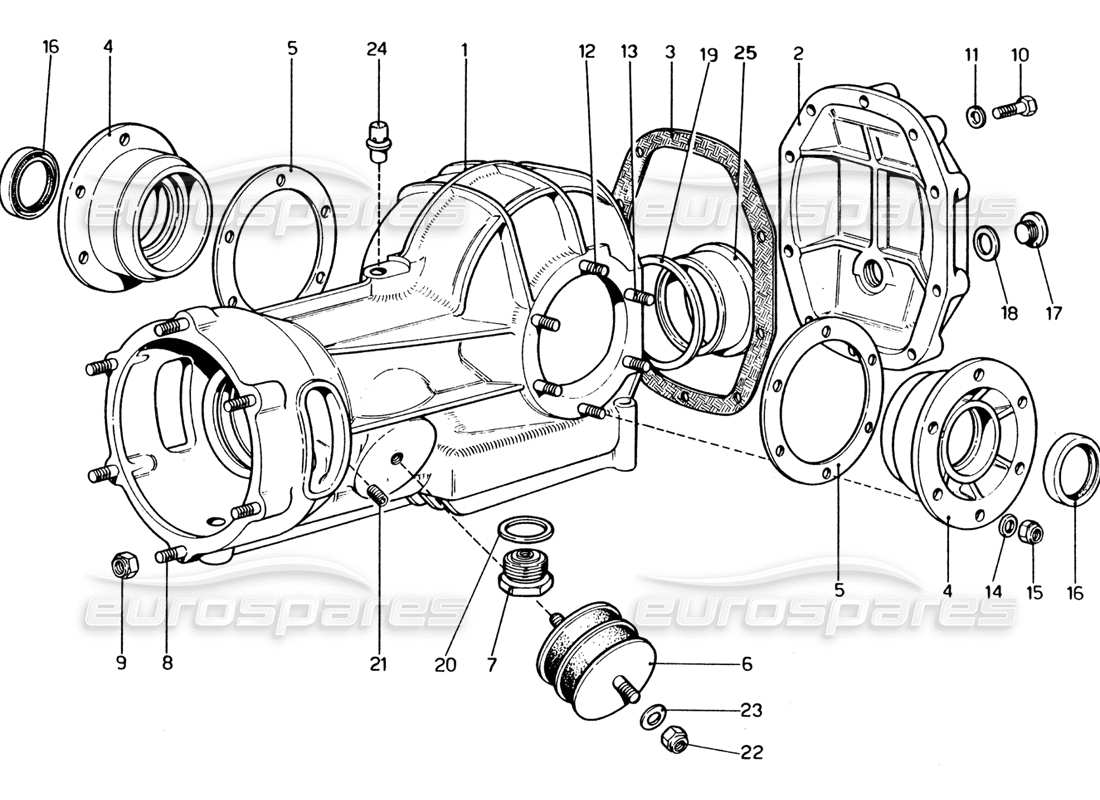 ferrari 365 gt4 2+2 (1973) diagramma delle parti dell'involucro diflerenziale