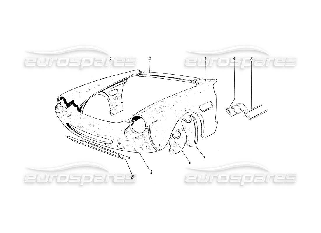 ferrari 330 gtc / 365 gtc (coachwork) pannelli frontali (edizione 1) diagramma delle parti