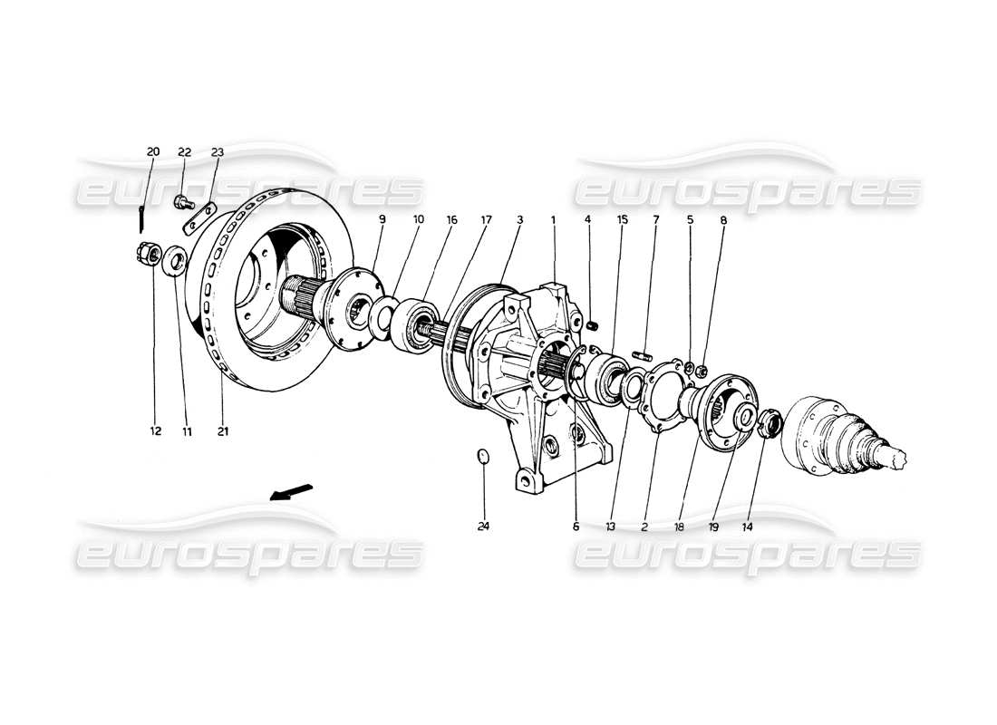 ferrari 512 bb sospensione posteriore. disco rotto diagramma delle parti