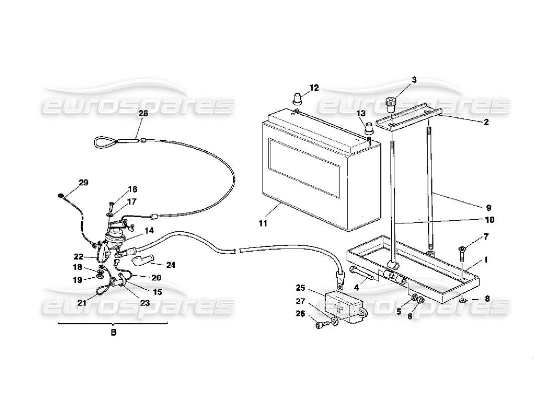 ferrari 355 challenge (1996) batteria e batteria scollegata. cambia il diagramma delle parti