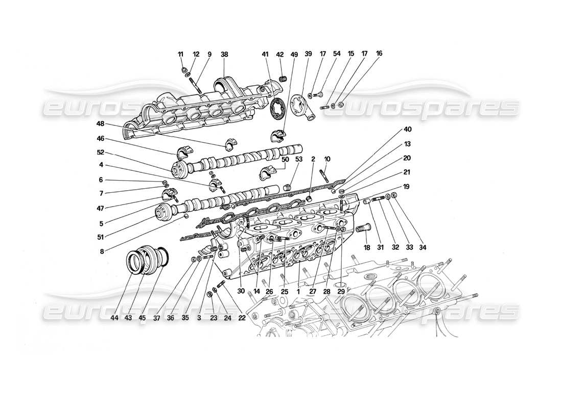 ferrari mondial 3.0 qv (1984) testata (destra) diagramma delle parti