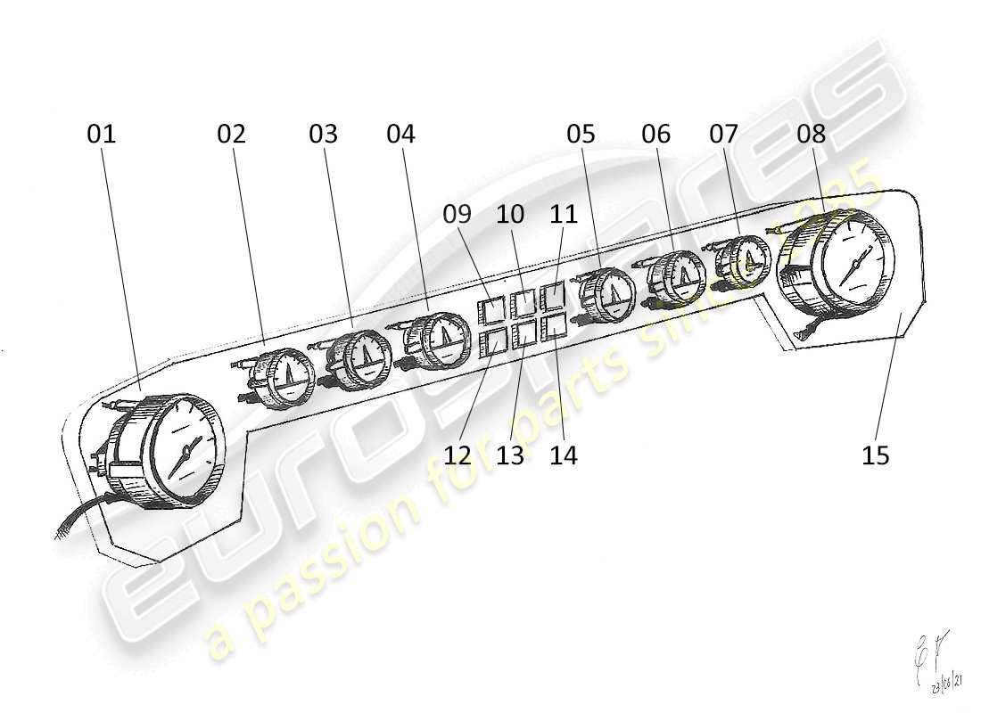lamborghini urraco p250 / p250s strumenti diagramma delle parti