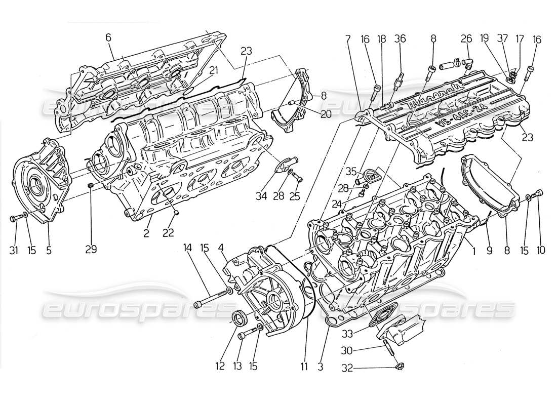 maserati 2.24v diagramma delle parti delle teste dei cilindri