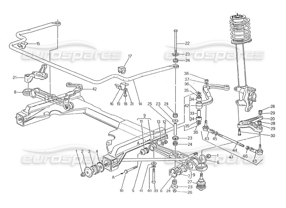 maserati 2.24v diagramma delle parti della sospensione anteriore