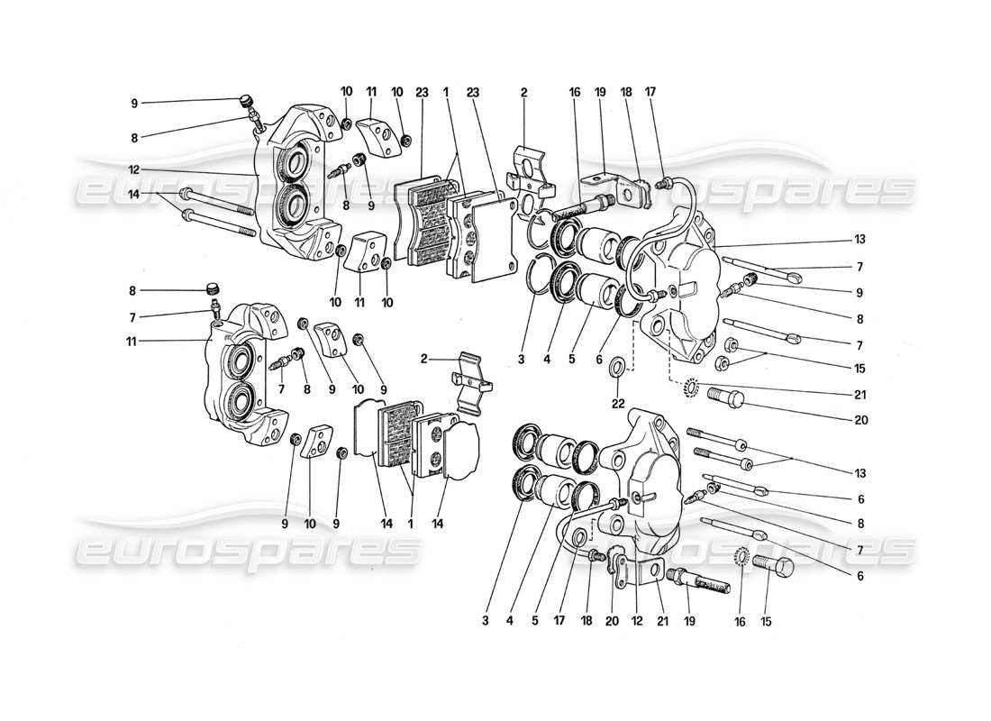 ferrari 288 gto schema delle parti delle pinze dei freni anteriori e posteriori