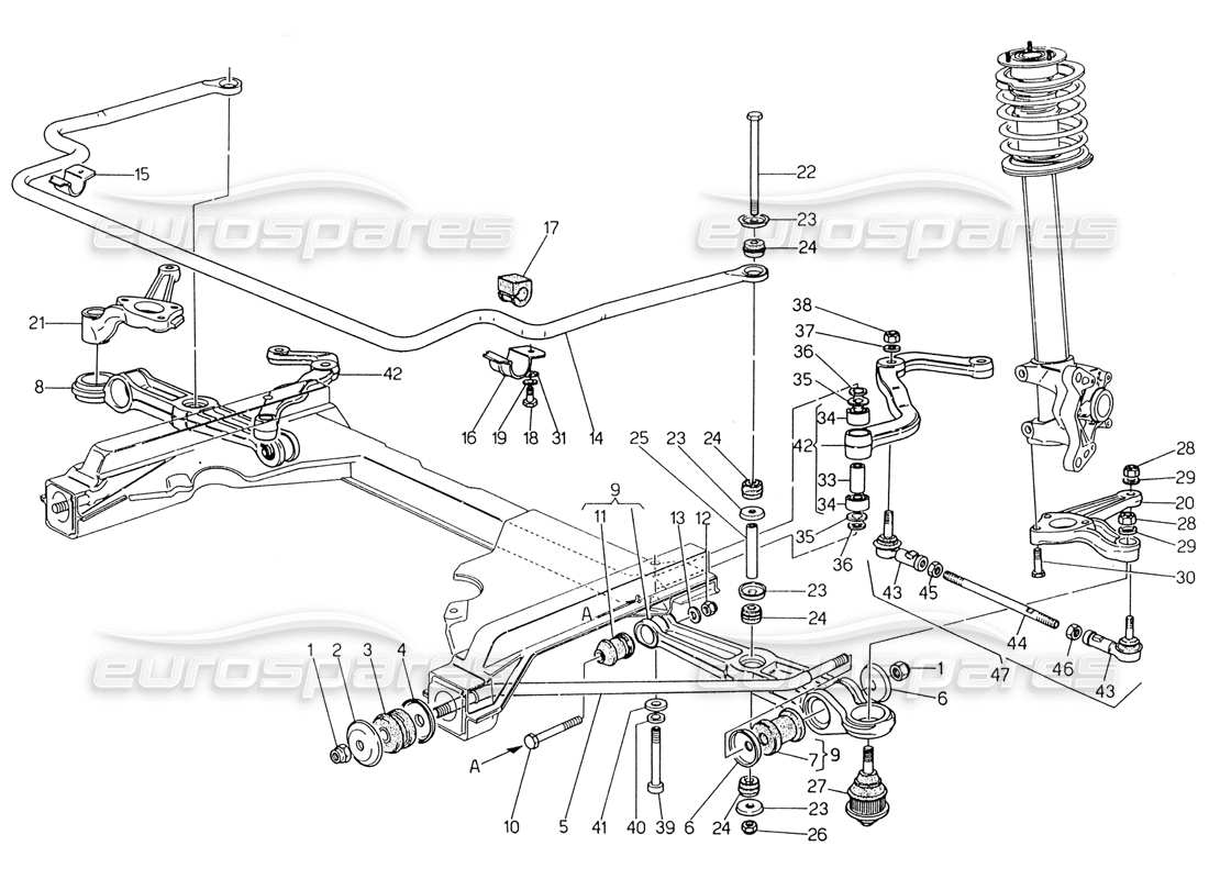 maserati 222 / 222e biturbo sospensioni anteriori diagramma delle parti