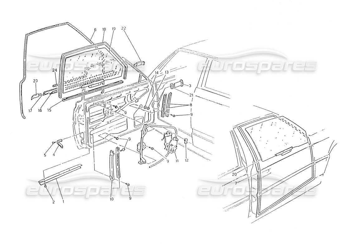 maserati karif 2.8 porte: diagramma delle parti di finestre e regolatori