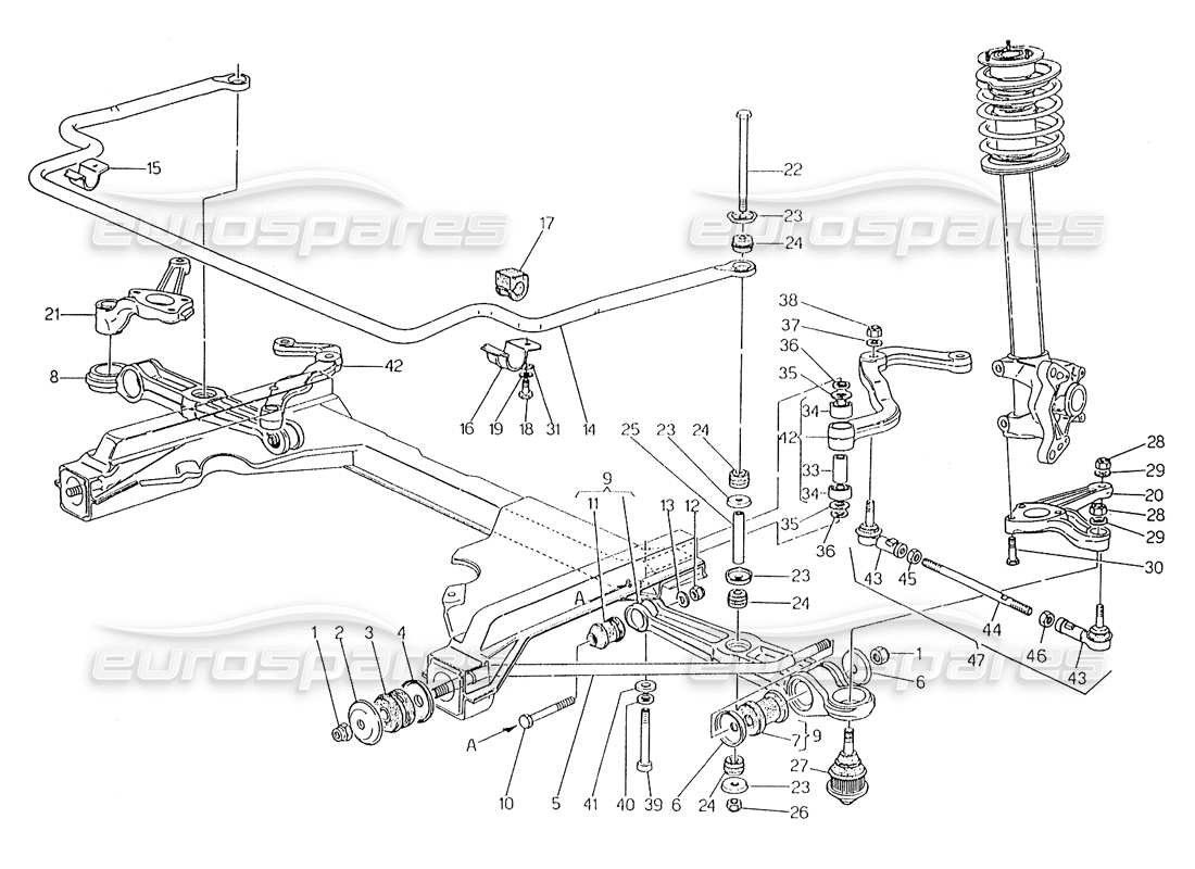 maserati karif 2.8 diagramma delle parti della sospensione anteriore