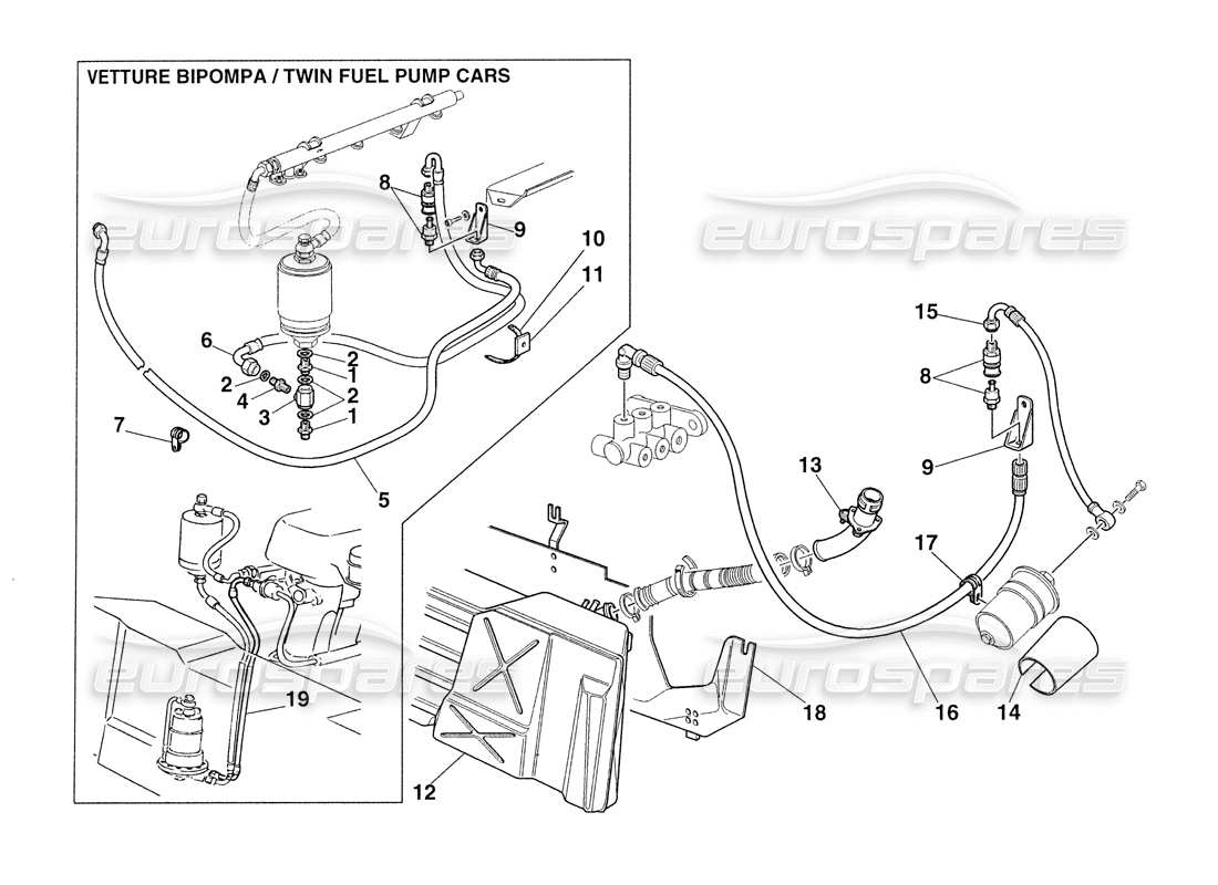 ferrari 355 challenge (1999) diagramma delle parti del sistema di alimentazione del carburante