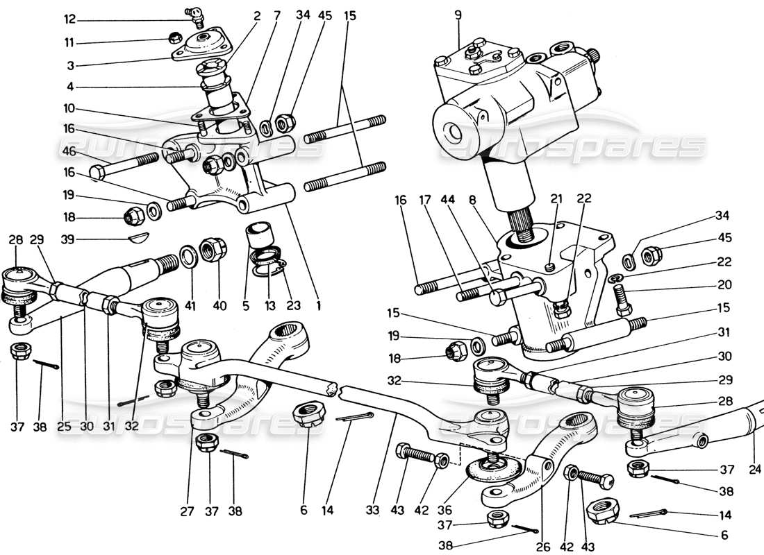 ferrari 365 gt4 2+2 (1973) collegamento dello sterzo diagramma delle parti