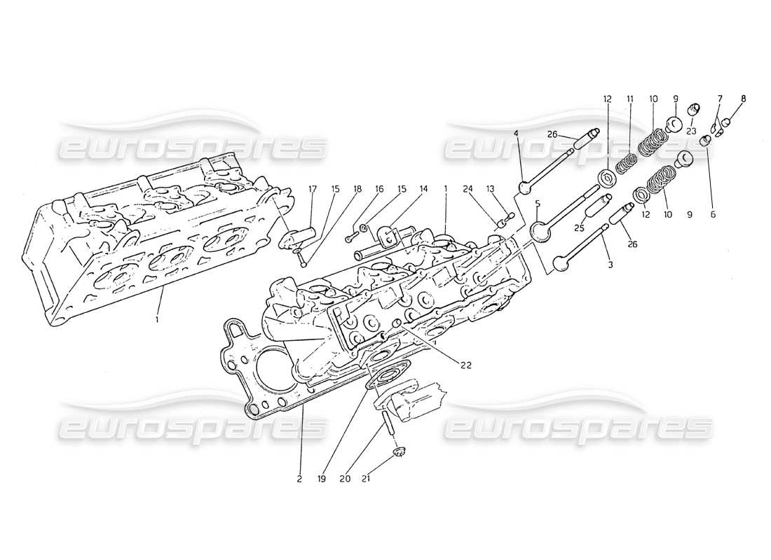 maserati biturbo 2.5 (1984) diagramma delle parti delle teste dei cilindri