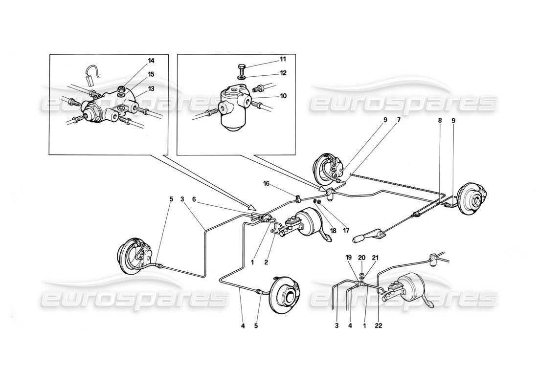 ferrari testarossa (1987) schema delle parti del sistema frenante