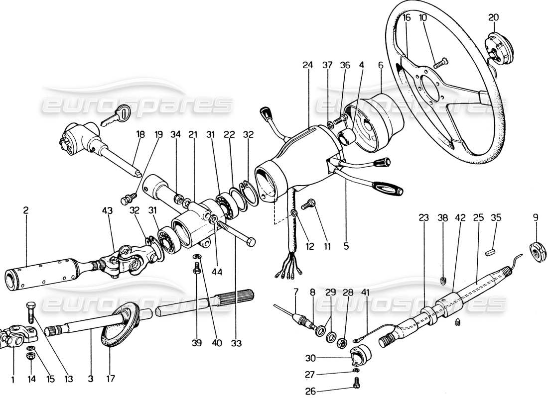 ferrari 365 gt4 2+2 (1973) colonna dello sterzo diagramma delle parti