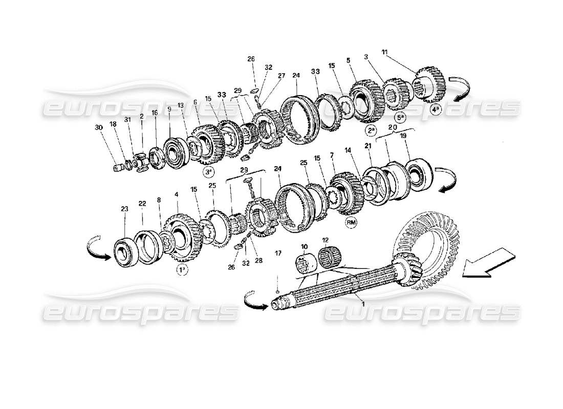 ferrari 512 tr diagramma delle parti degli ingranaggi dell'albero di rinvio