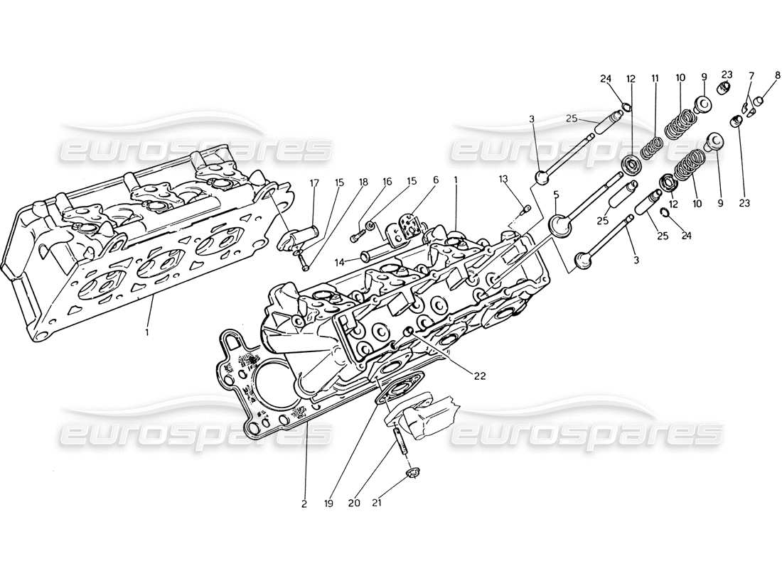 maserati 222 / 222e biturbo teste dei cilindri diagramma delle parti