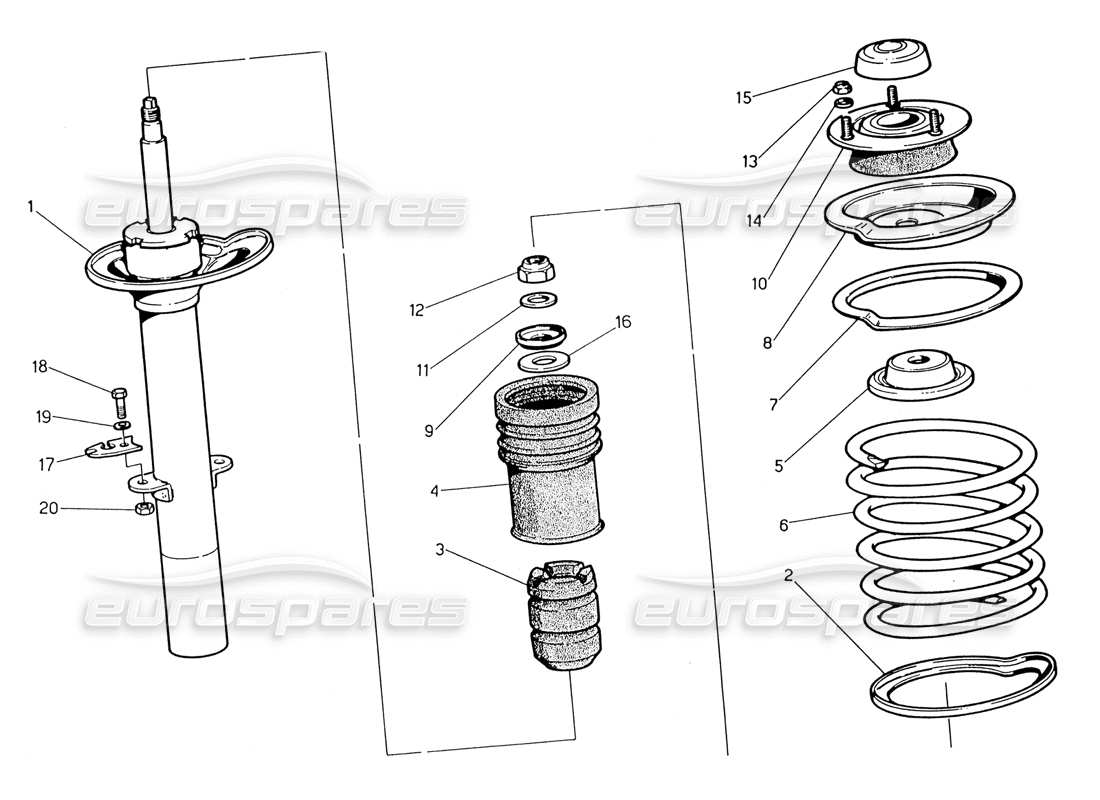 maserati 222 / 222e biturbo schema delle parti dell'ammortizzatore anteriore