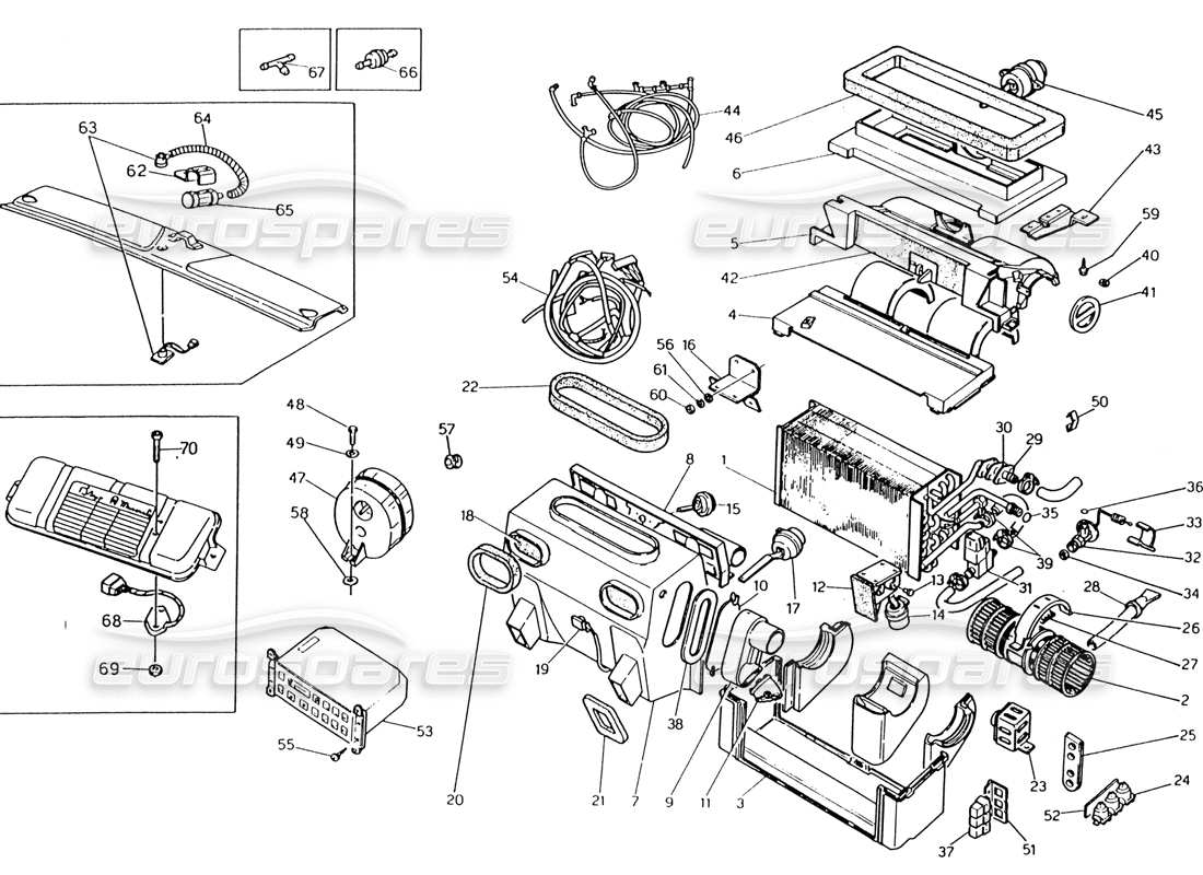 maserati 222 / 222e biturbo schema delle parti del set climatizzatore automatico (sterzo sinistro).