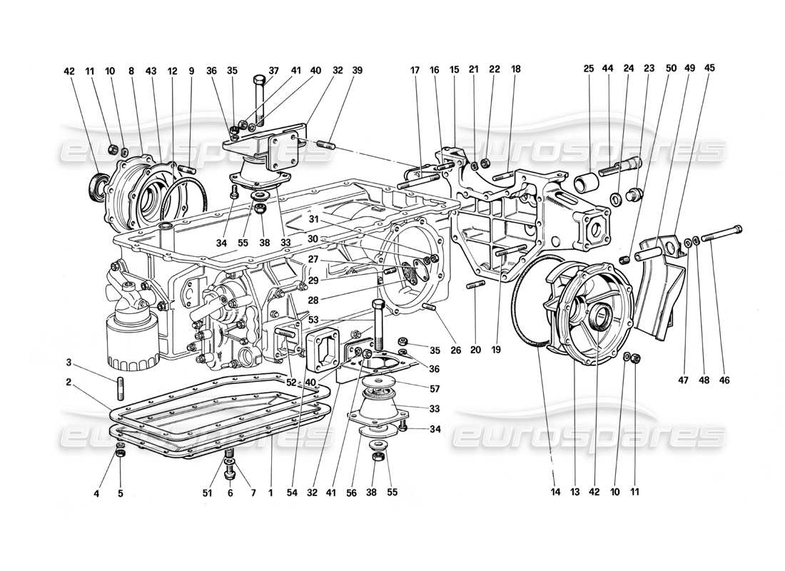 ferrari testarossa (1987) scatola ingranaggi - supporti e coperture diagramma delle parti