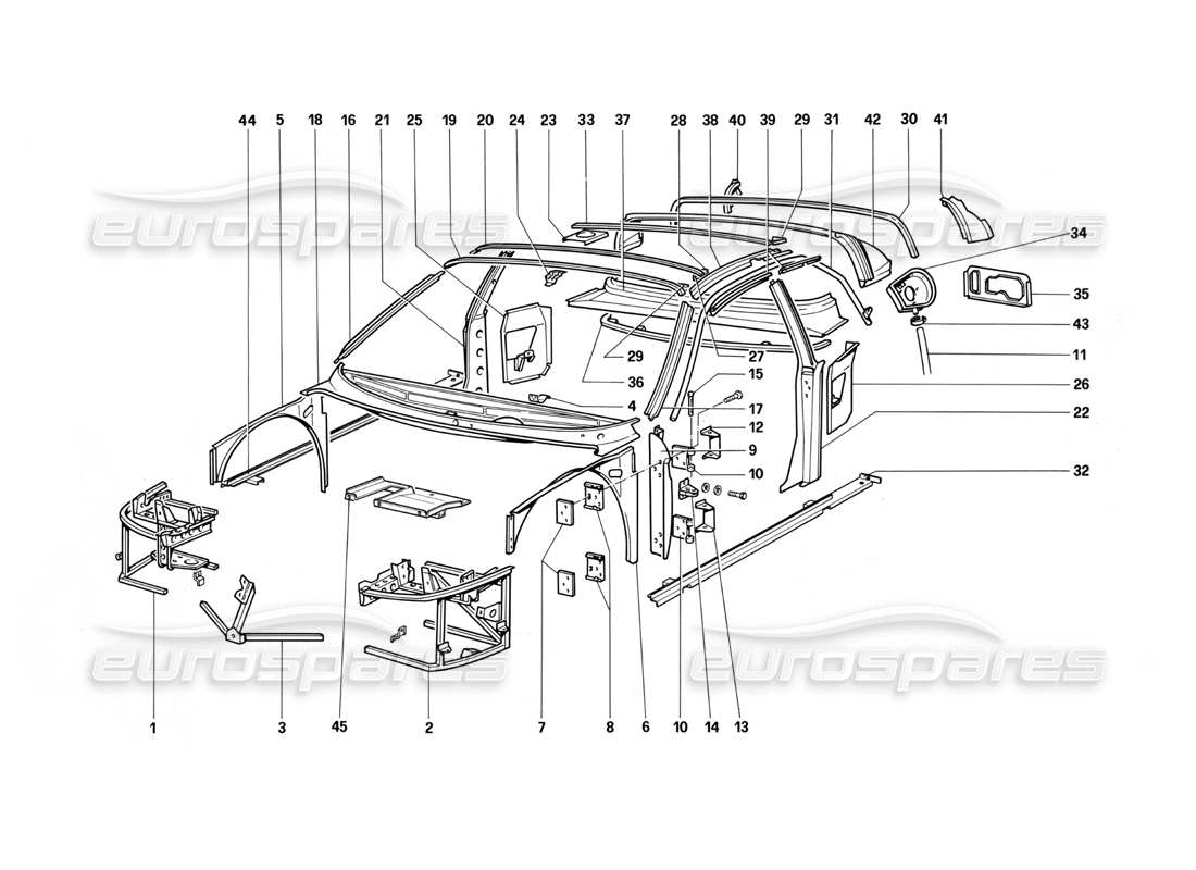 ferrari testarossa (1987) corpo - componenti interni diagramma delle parti