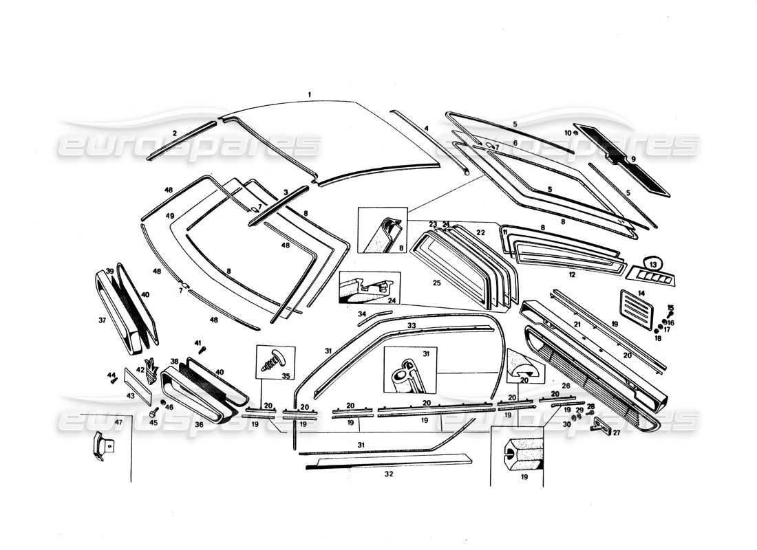 maserati bora diagramma delle parti di urti e occhiali