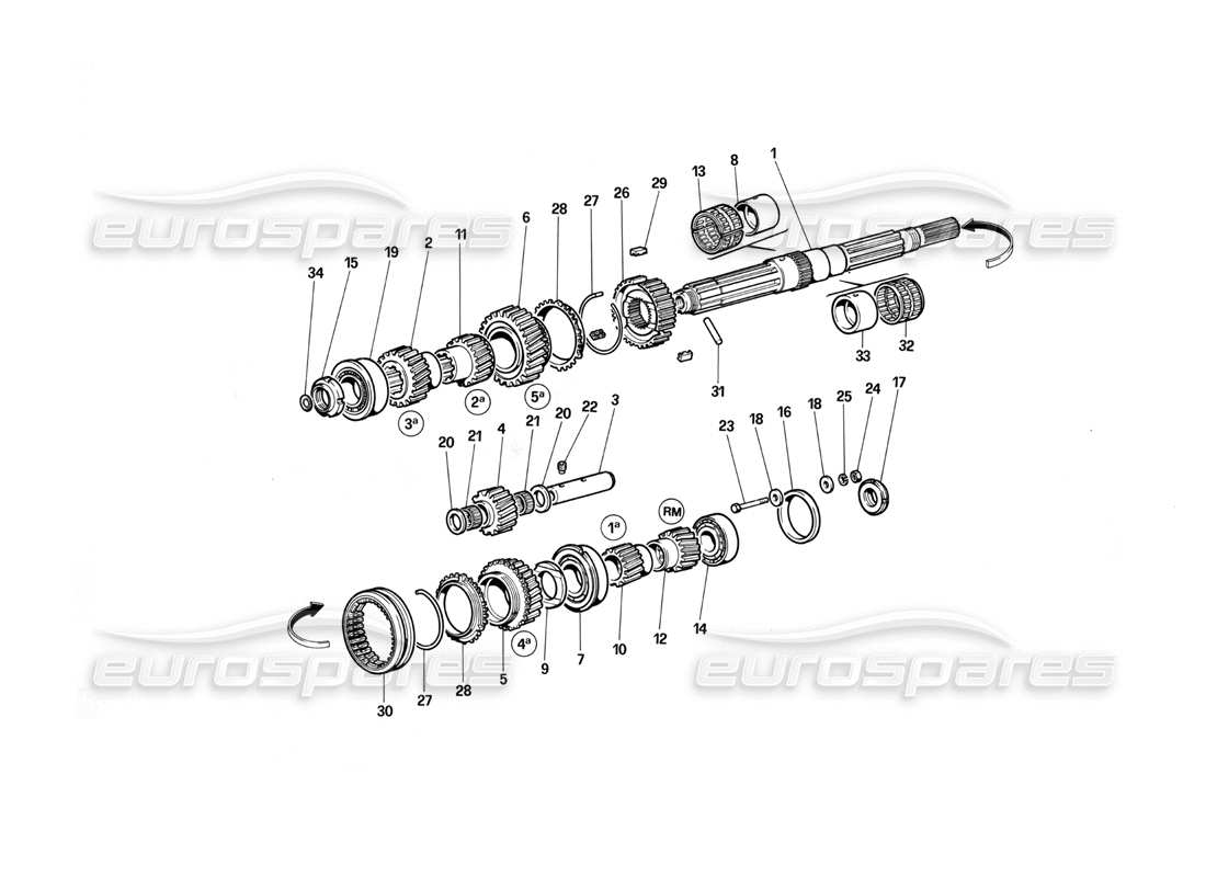 ferrari testarossa (1987) ingranaggi dell'albero principale diagramma delle parti