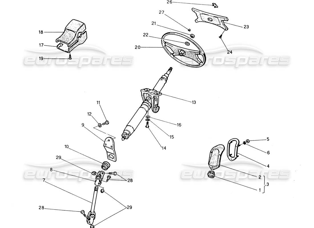 maserati 222 / 222e biturbo schema delle parti dell'albero dello sterzo e della ruota