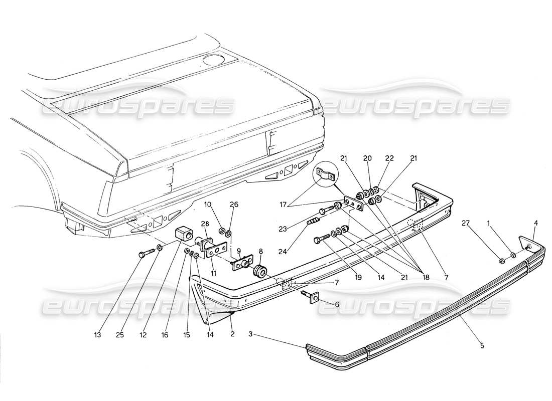 maserati biturbo spider schema delle parti paraurti posteriore