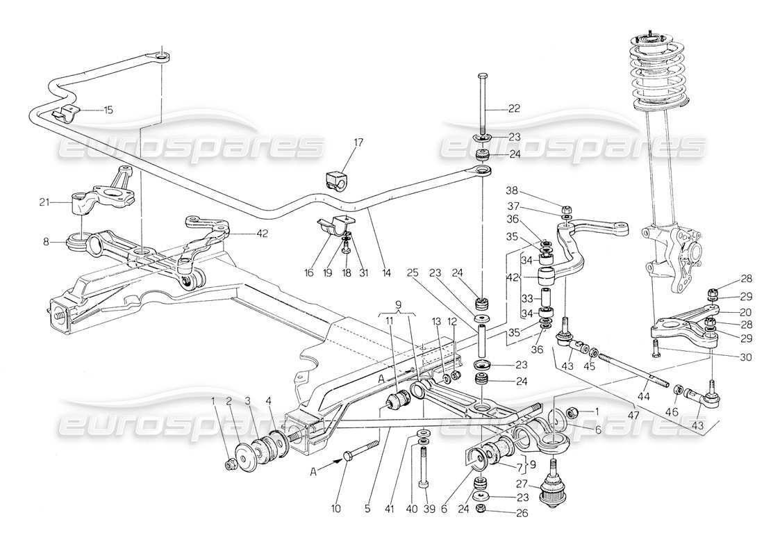 maserati biturbo spider diagramma delle parti della sospensione anteriore