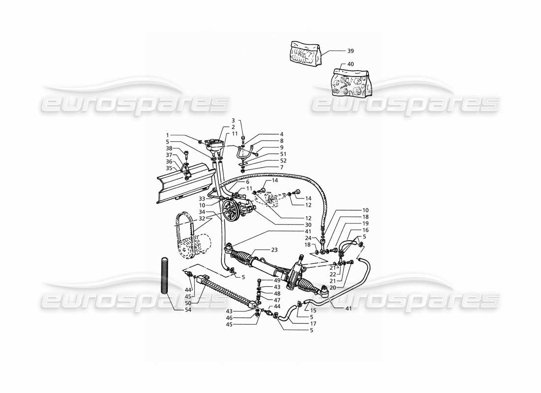 maserati qtp. 3.2 v8 (1999) schema delle parti del sistema di servosterzo (guida a sinistra).