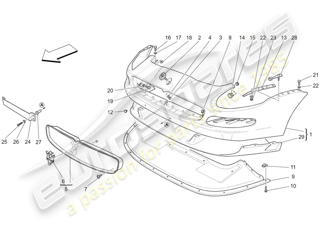 maserati 4200 gransport (2005) paraurti anteriore diagramma delle parti