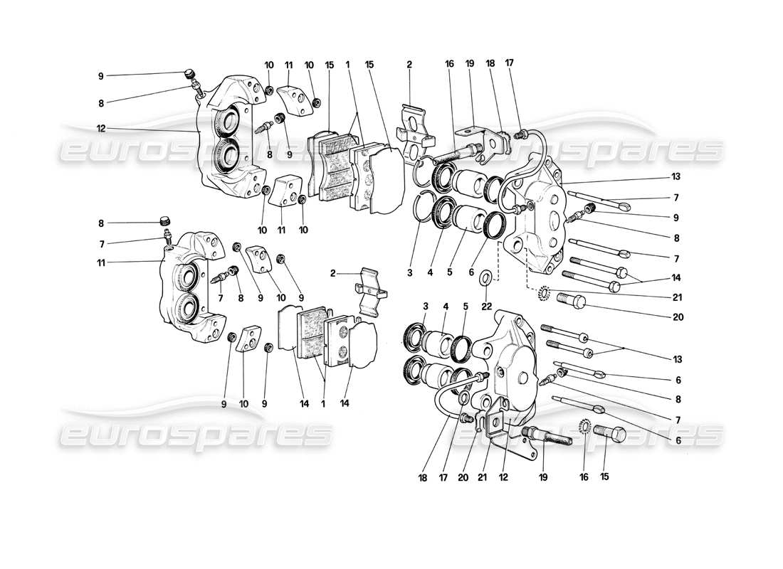 ferrari 412 (mechanical) schema delle parti delle pinze dei freni anteriori e posteriori