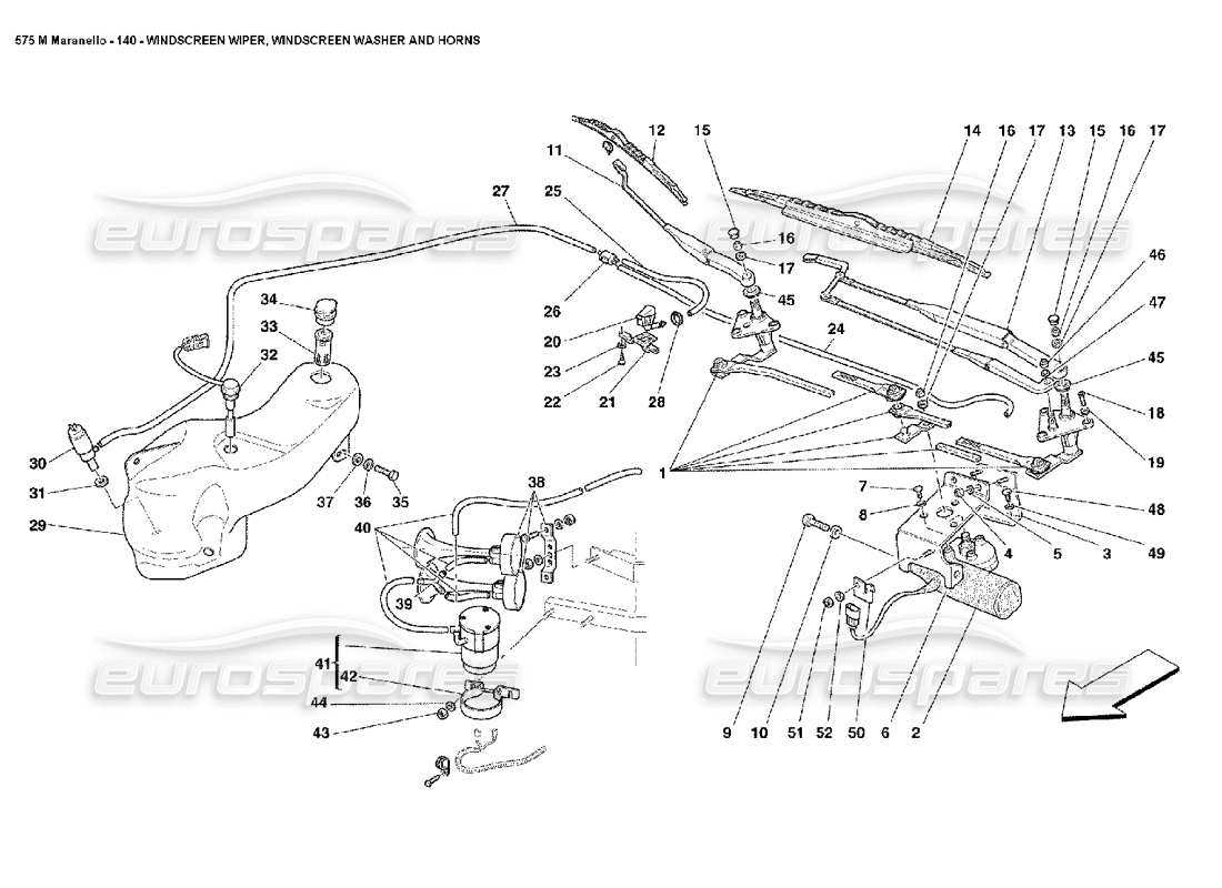 ferrari 575m maranello tergicristallo, rondella e clacson schema delle parti