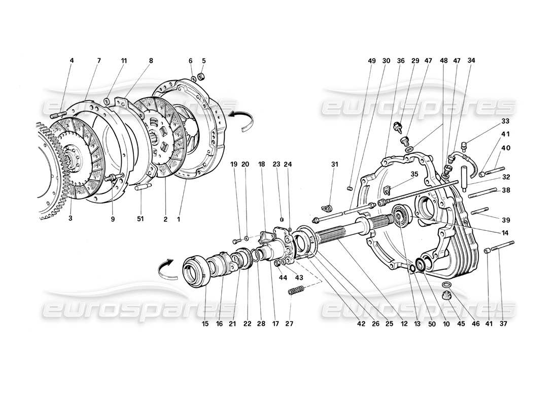 ferrari testarossa (1990) comandi frizione (fino alla vettura n. 80094 - 80145 ch - 80176 us) diagramma delle parti