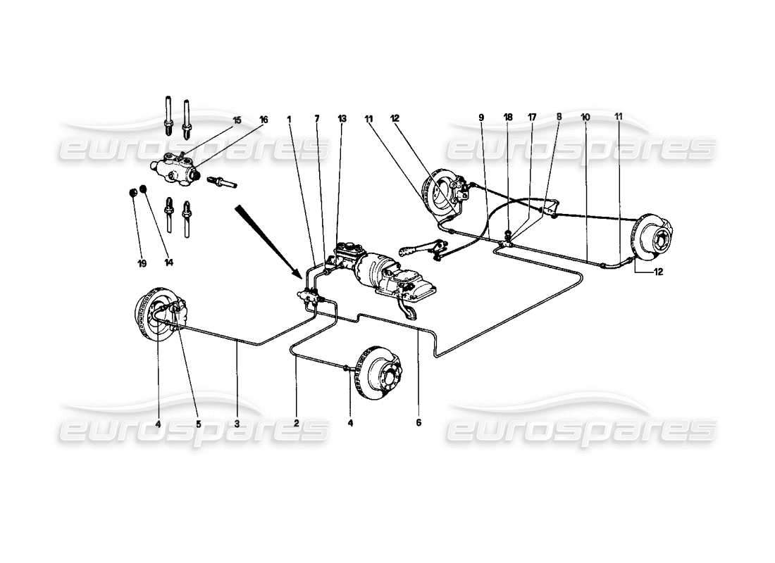 ferrari 208 turbo (1982) sistema di frenaggio diagramma delle parti