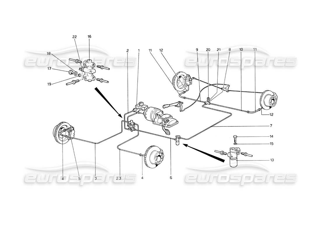 ferrari 208 gt4 dino (1975) schema delle parti del sistema frenante