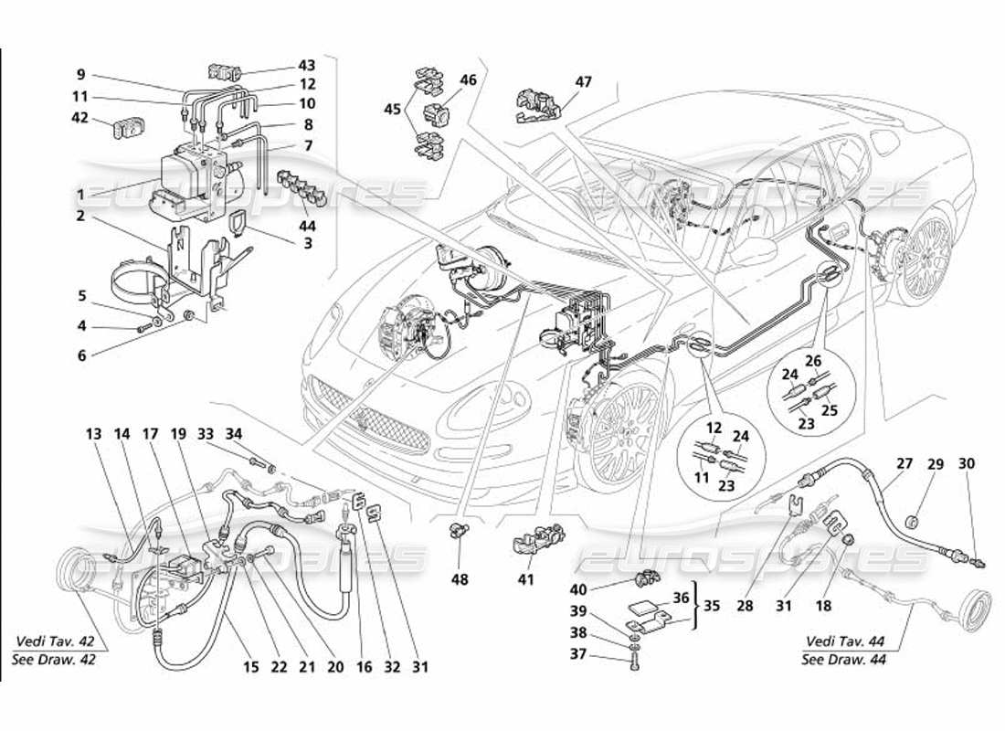 maserati 4200 gransport (2005) sistema frenante -vale per gd- diagramma delle parti