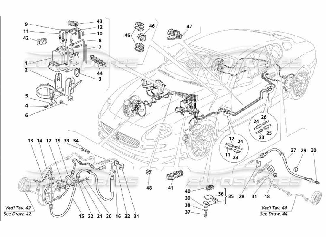 maserati 4200 gransport (2005) sistema frenante -valido per gd- schema delle parti