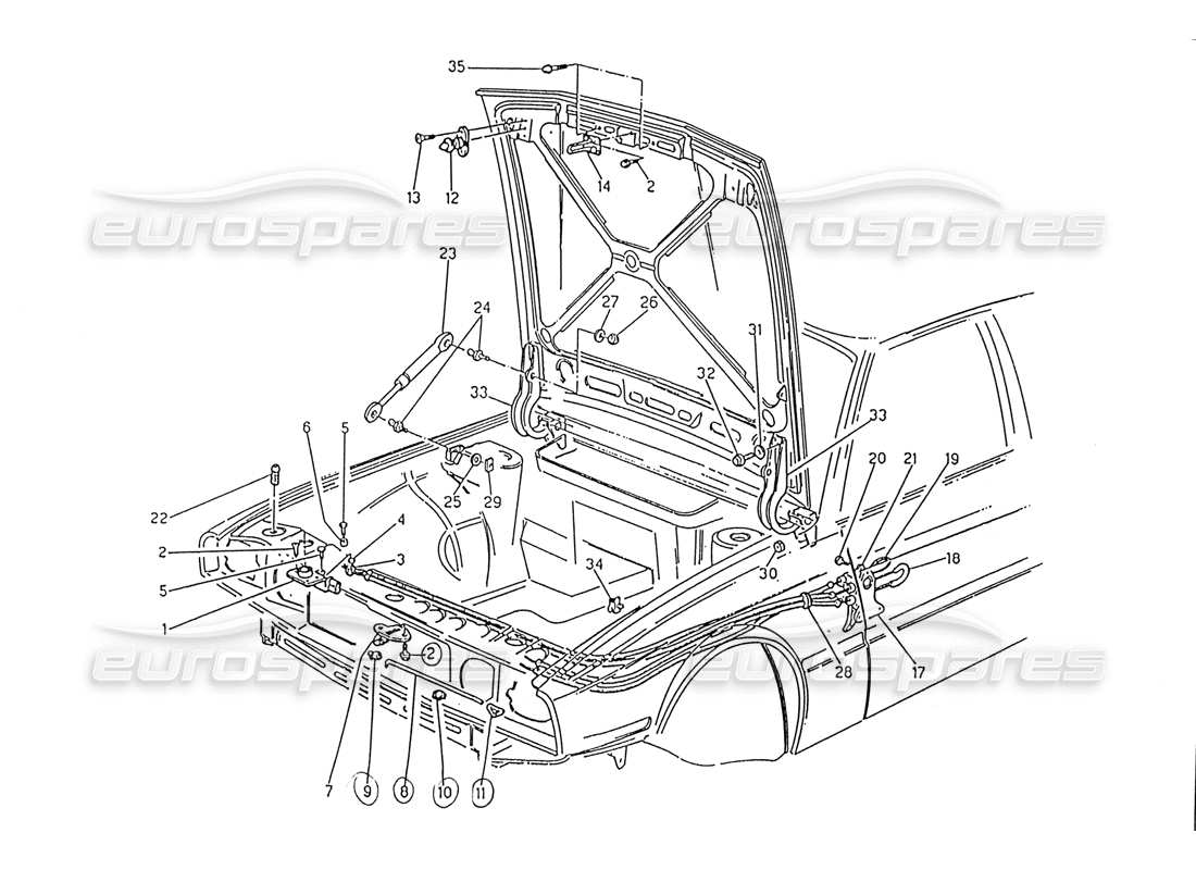 maserati 222 / 222e biturbo cofano: cerniere e sgancio cofano diagramma delle parti