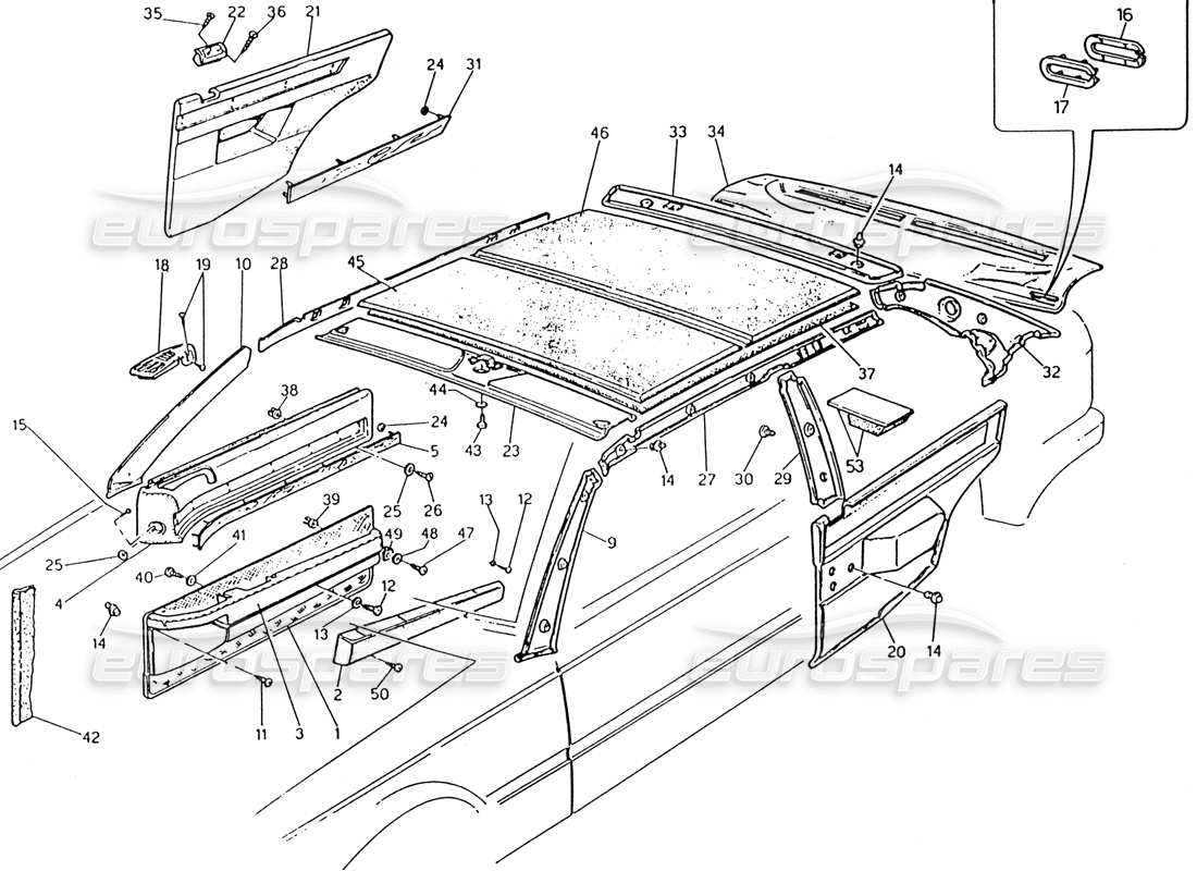 maserati 222 / 222e biturbo diagramma delle parti trim