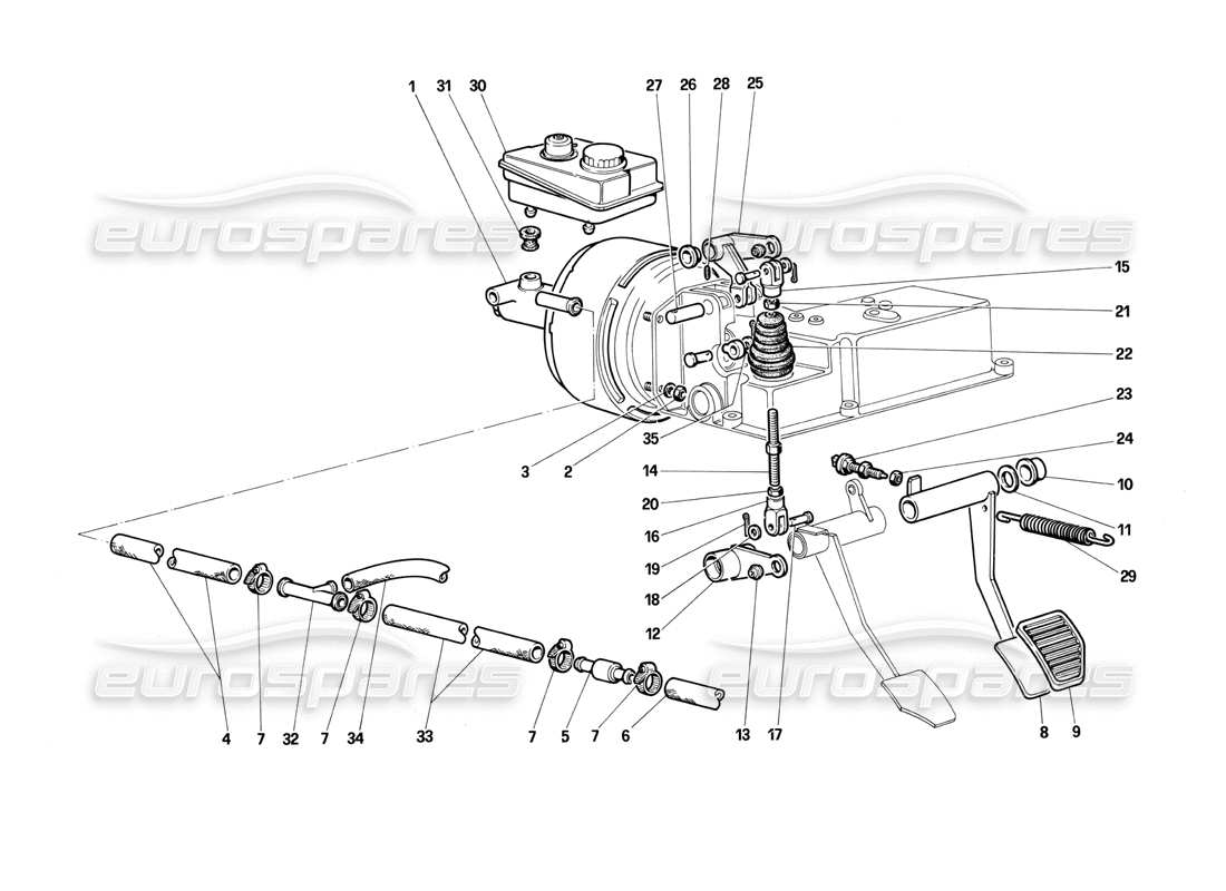 ferrari testarossa (1990) sistema idraulico dei freni diagramma delle parti