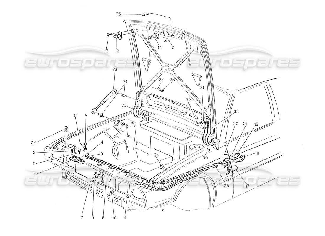 maserati karif 2.8 cofano: cerniere e sgancio cofano diagramma delle parti